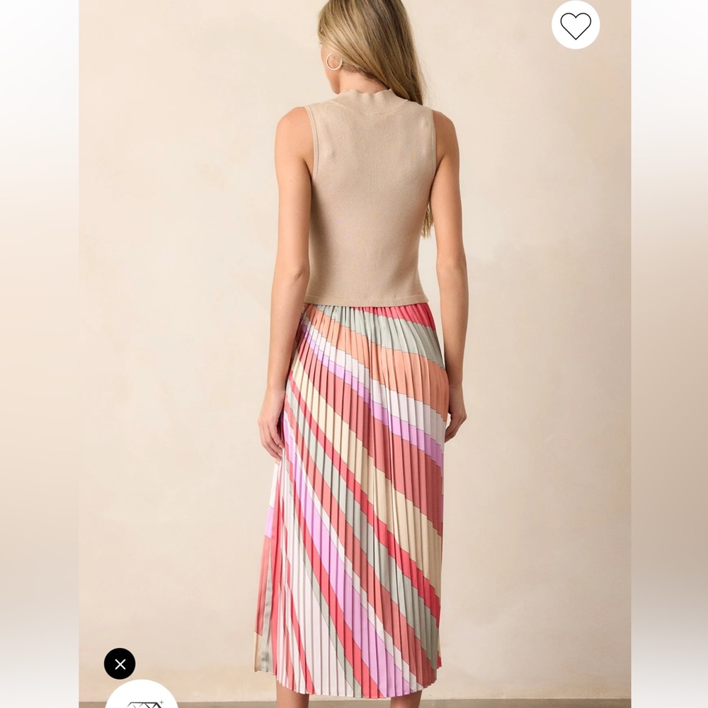 Pleated Multi-Color Stripe Midi Skirt - Pink & Coral Medium skies are blue - Picture 2 of 13